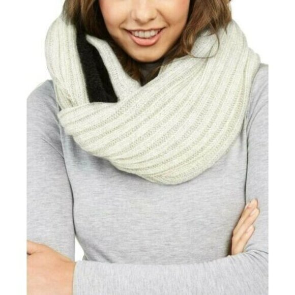 DKNY Fleece-Lined Knit Infinity Scarf, Cream - Picture 1 of 12